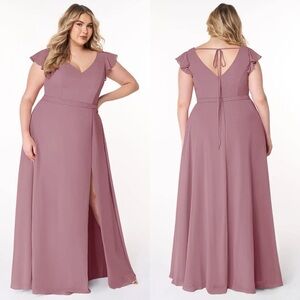 Azazie Claudine Vintage Mauve A-Line Flutter Sleeve Chiffon Dress
